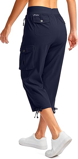 Women's Cargo Capris Pants with 6 Pockets Lightweight Quick Dry Travel Hiking Summer Pants for Women Casual