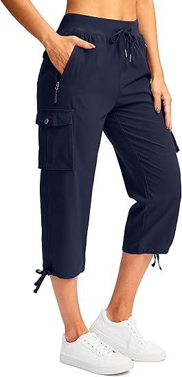 Women's Cargo Capris Pants with 6 Pockets Lightweight Quick Dry Travel Hiking Summer Pants for Women Casual